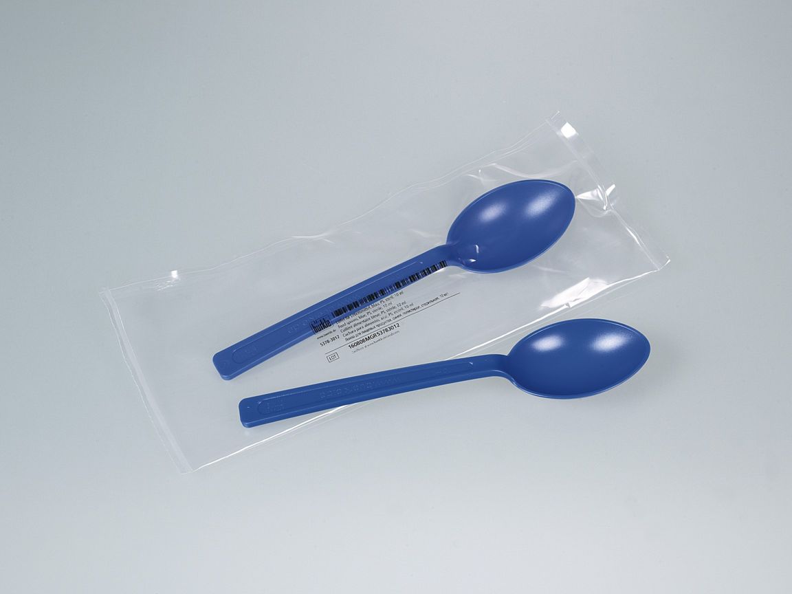 Food spoons, blue, PS, sterile, 2,5 ml, 100/pk
