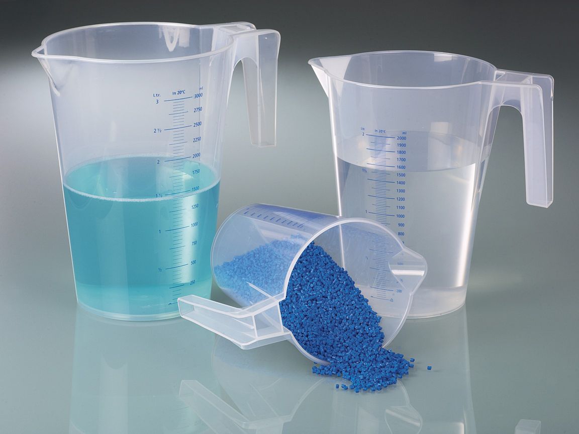 Graduated beaker, stackable, PP, 1000ml, w/ handle