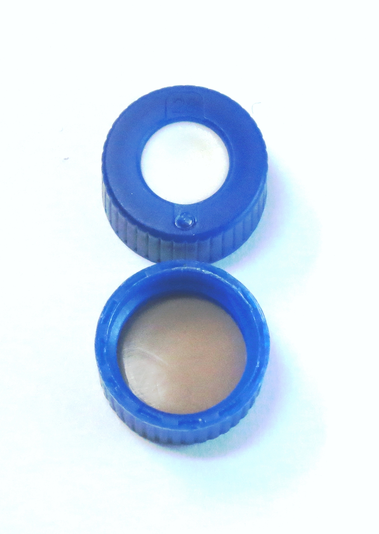 Skruelåg 9mm blå PP sili/PTFE bonded, 100stk