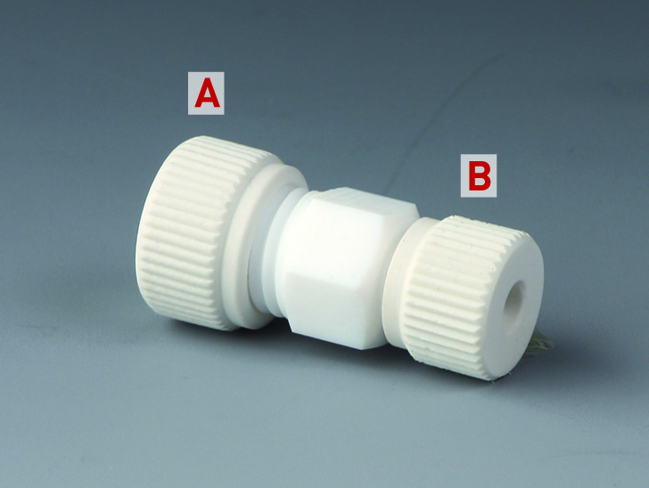 Union, reducerende, M14-, for sl. o.Ø6/4 mm, PTFE