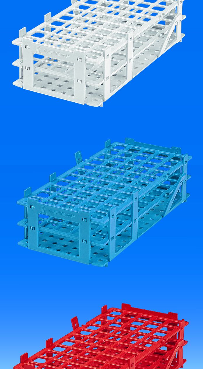 Stativ for reag.glas, PP, 55 pos., 16mm, hvid, 5st