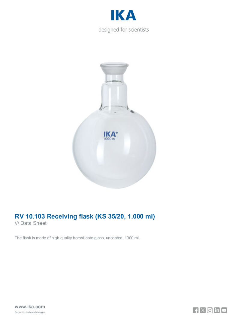 

Data Sheet RV 10.103 Receiving flask  KS 35 20 1.000 ml 

