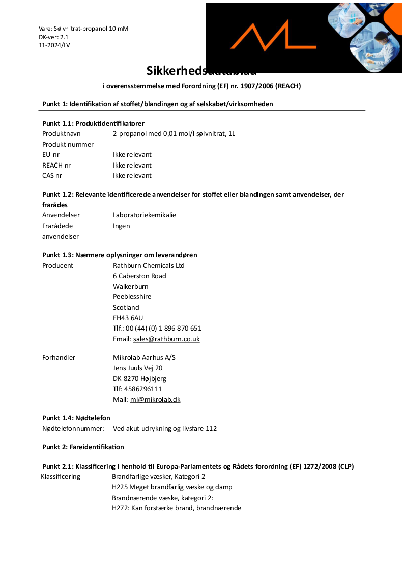 

SÃ¸lvnitrat Propanol 10 mM

