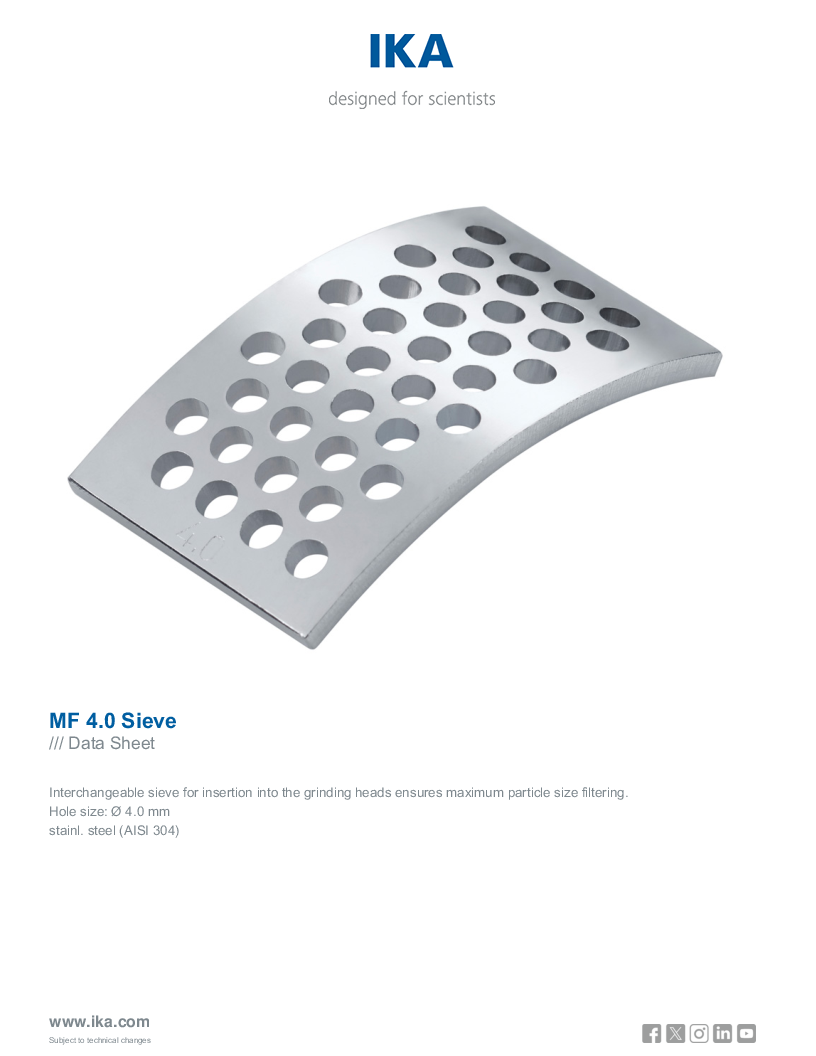 

Data Sheet MF 4.0 Sieve

