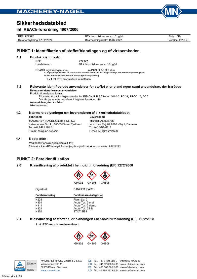 

BTX test mixture dissolved in methanolconcentration

