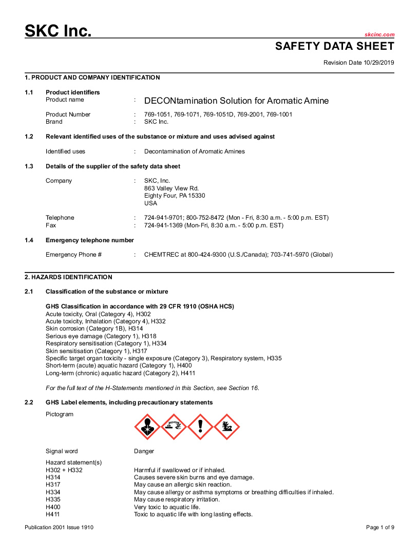 

SDS  DECONtamination Solution for Aromatic Amine ENG

