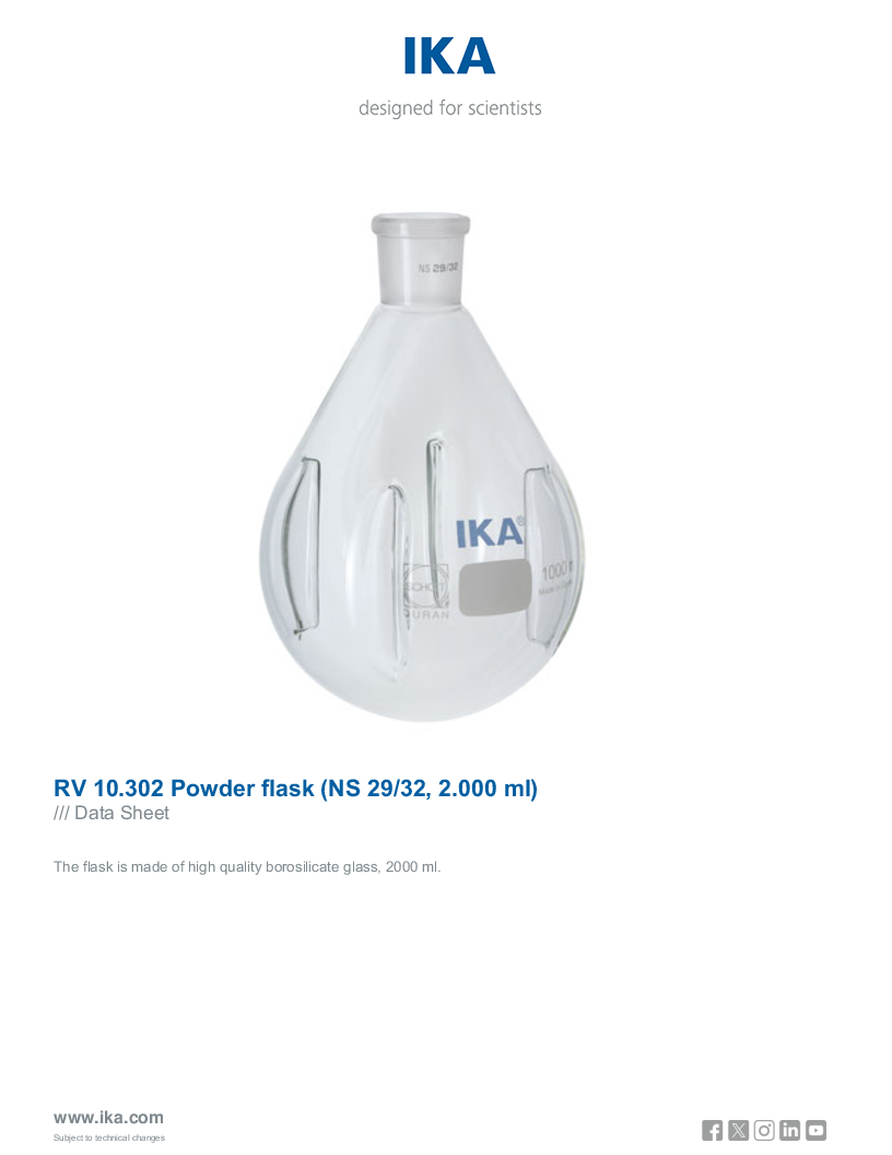 

Data Sheet RV 10.302 Powder flask  NS 29 32 2.000 ml 

