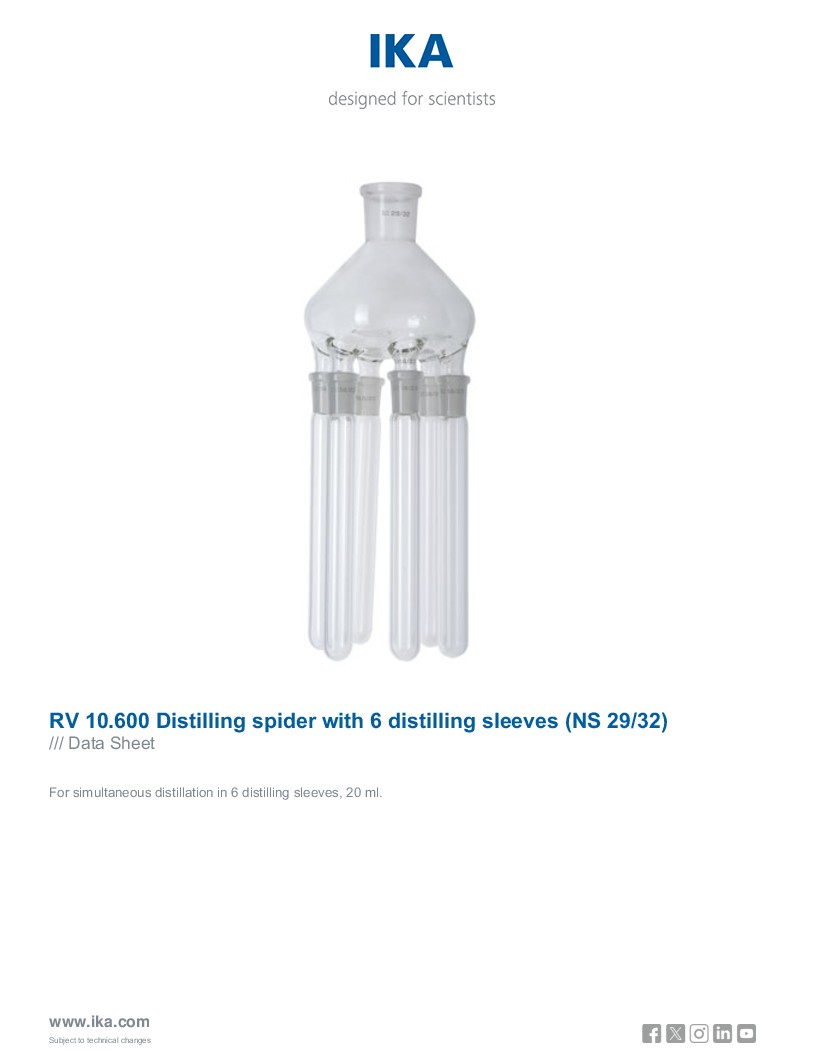 

Data Sheet RV 10.600 Distilling spider with 6 distilling sleeves  NS 29 32 


