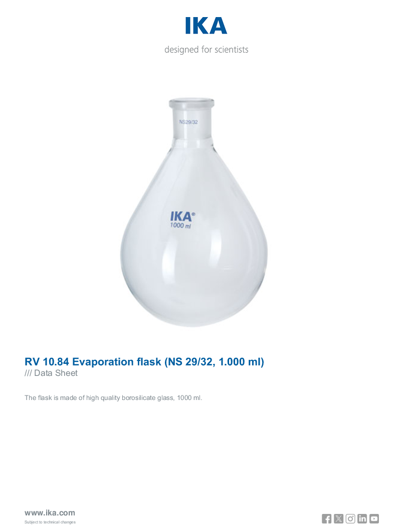

Data Sheet RV 10.84 Evaporation flask  NS 29 32 1.000 ml 

