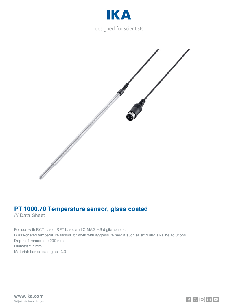 

Data Sheet PT 1000.70 Temperature sensor glass coated

