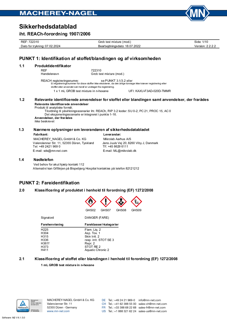 

Grob test mixture (modified) in n hexane

