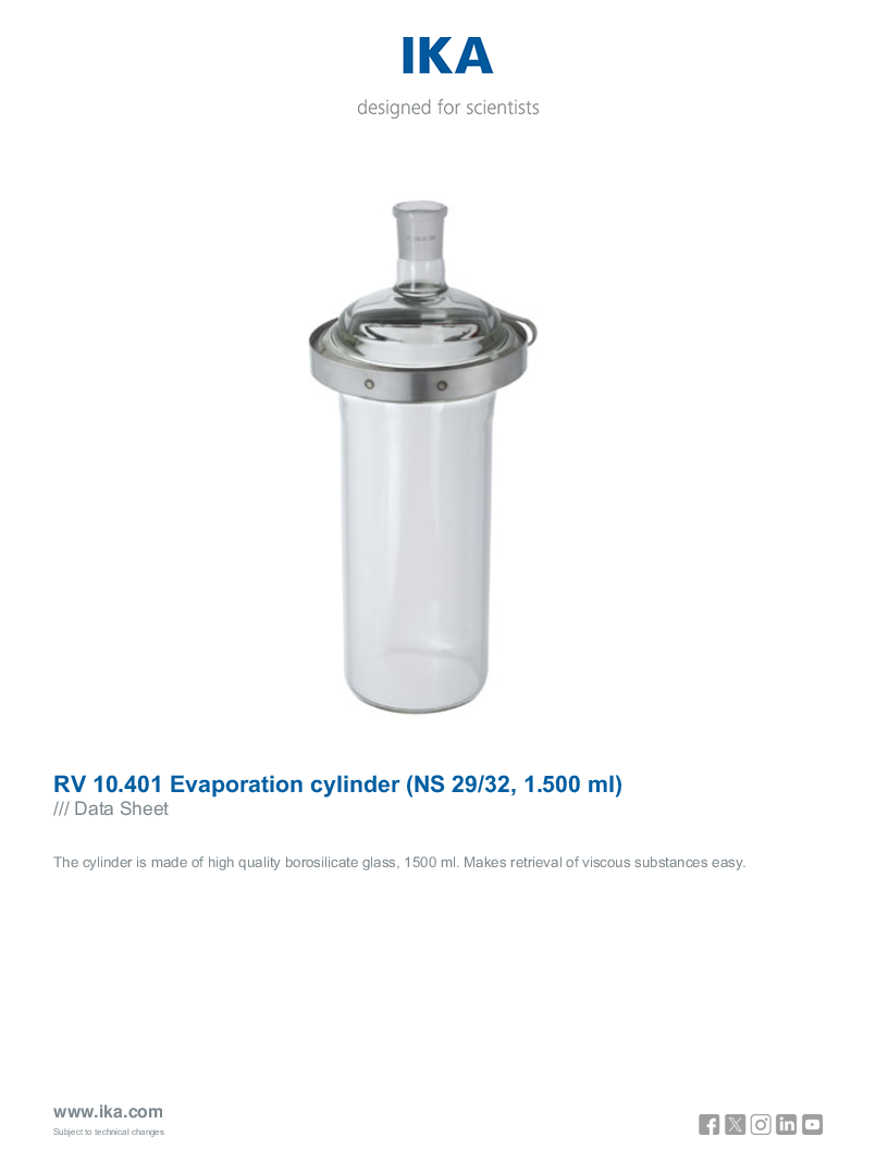 

Data Sheet RV 10.401 Evaporation cylinder  NS 29 32 1.500 ml 

