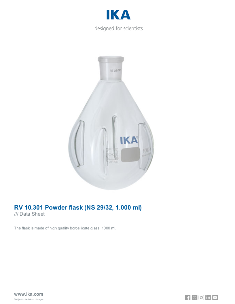 

Data Sheet RV 10.301 Powder flask  NS 29 32 1.000 ml 

