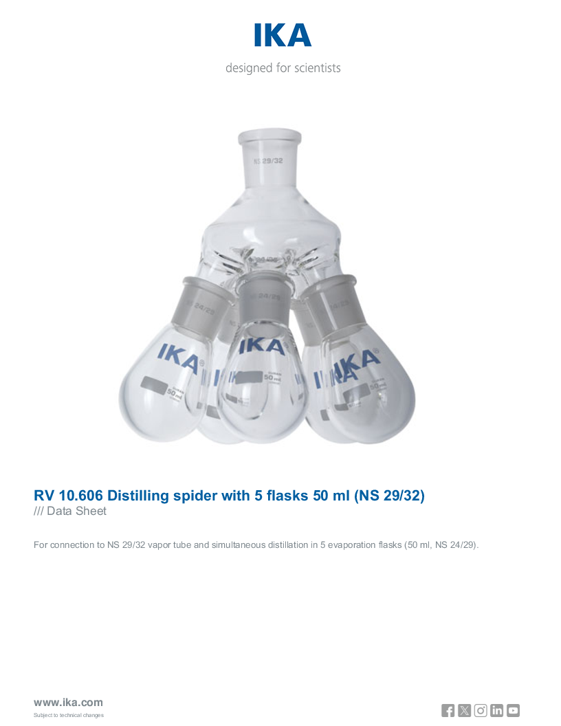 

Data Sheet RV 10.606 Distilling spider with 5 flasks 50 ml  NS 29 32 

