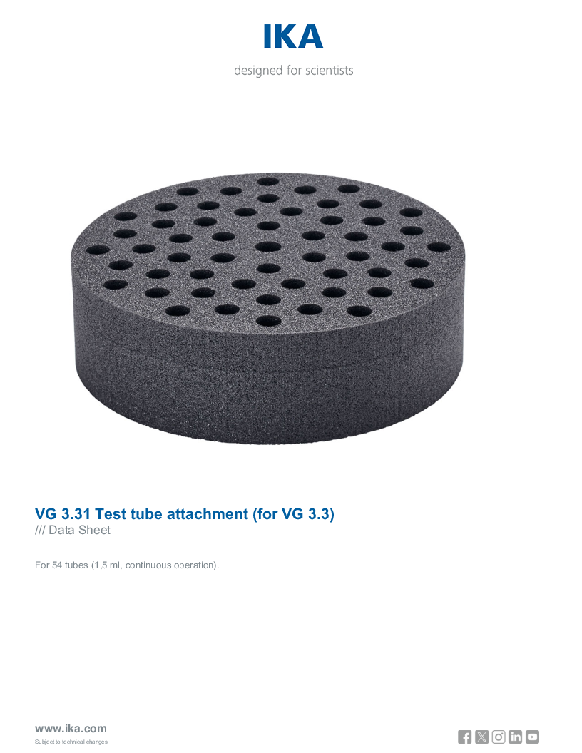 

Data Sheet VG 3.31 Test tube attachment  for VG 3.3 

