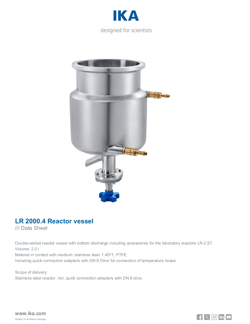 

Data Sheet LR 2000.4 Reactor vessel

