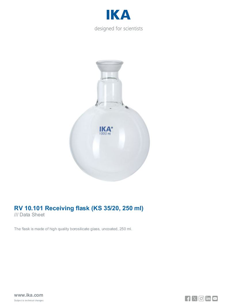 

Data Sheet RV 10.101 Receiving flask  KS 35 20 250 ml 

