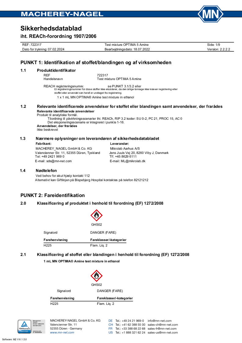 

Test mixture for OPTIMA 5 Aminein ethanol

