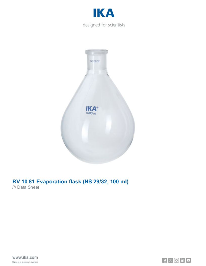 

Data Sheet RV 10.81 Evaporation flask  NS 29 32 100 ml 

