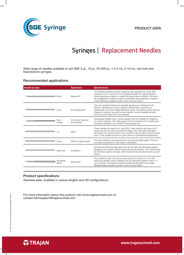

Replacement needles PD 1001 G RevC PR

