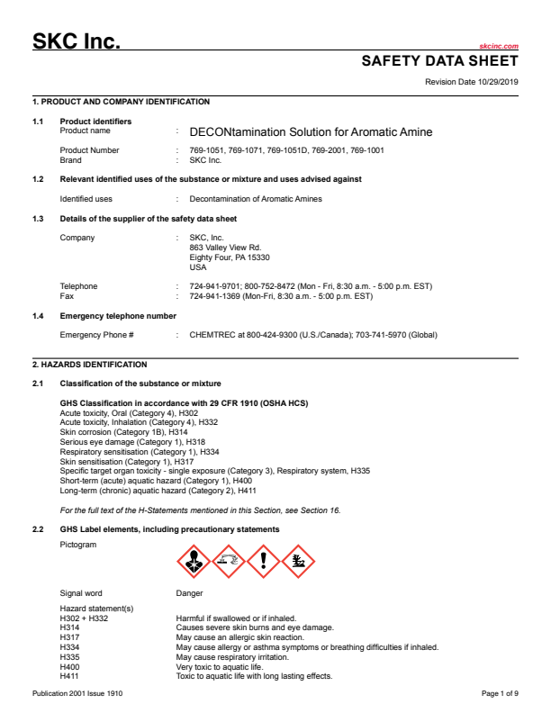 

SDS  DECONtamination Solution for Aromatic Amine ENG

