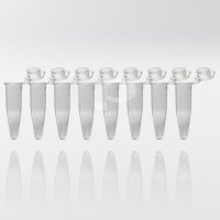 PCR tubes 0.2 ml natural PP strips w/8 tubes individually attached flat caps PCR ready 20.000G