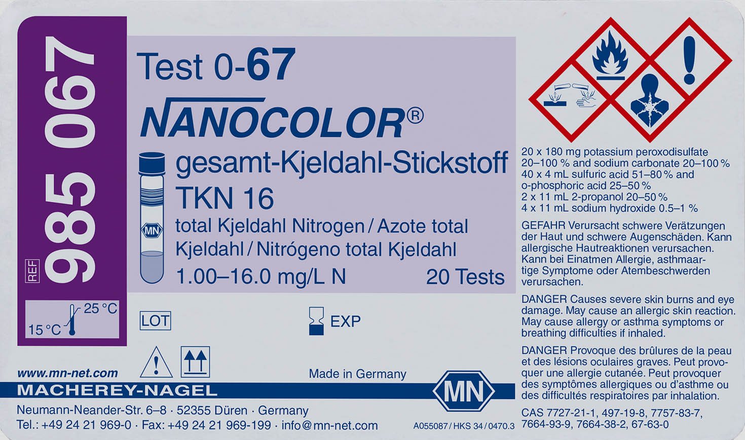 NANOCOLOR Total Kjeldahl Nitrogen TKN 16  1.00 - 16.00 mg/L TKN TNb NO3-N