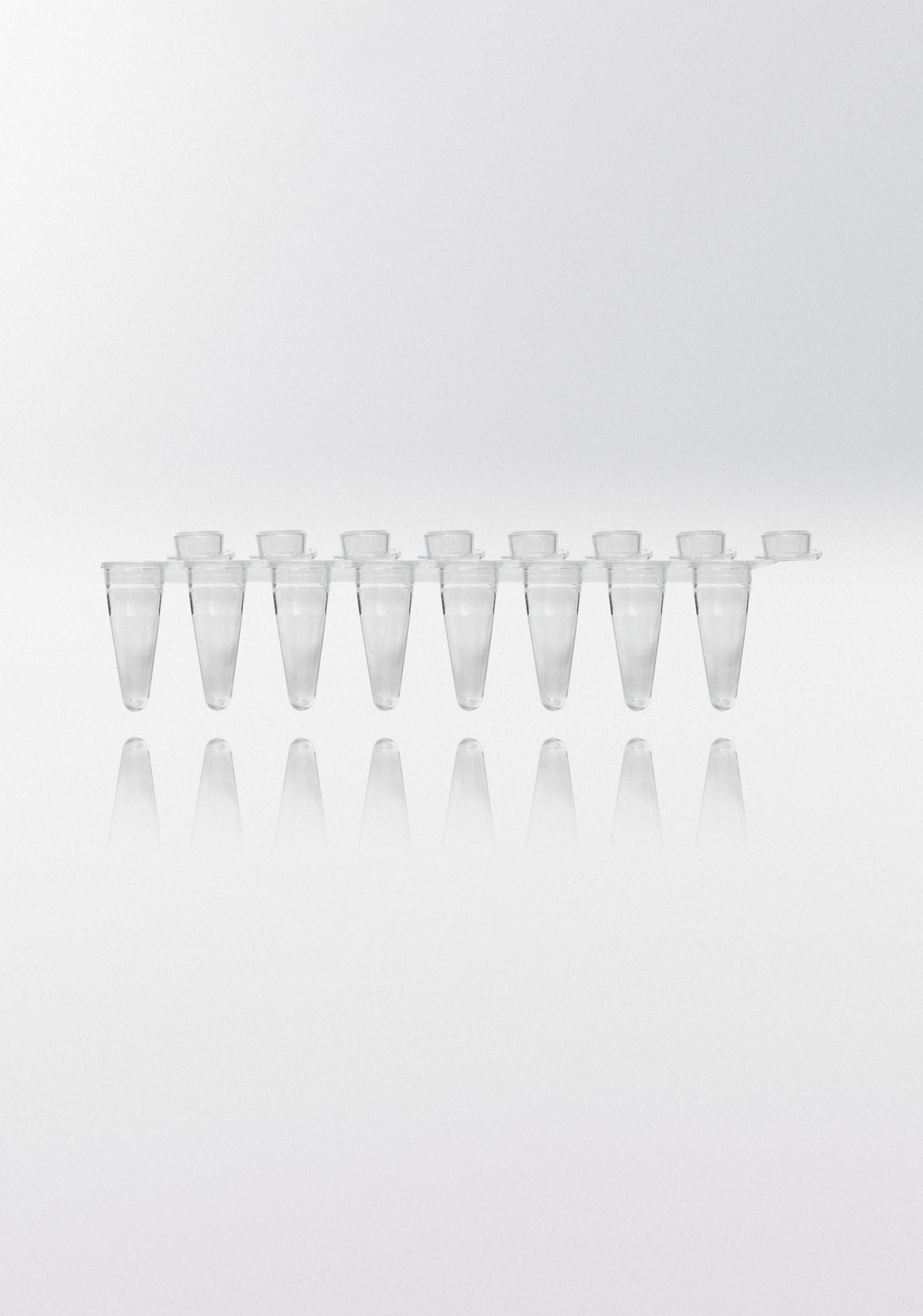 PCR rør 0.1 ml natur PP strips m/8 rør individuelt hængslede flade låg PCR ready 20.000G lav profil