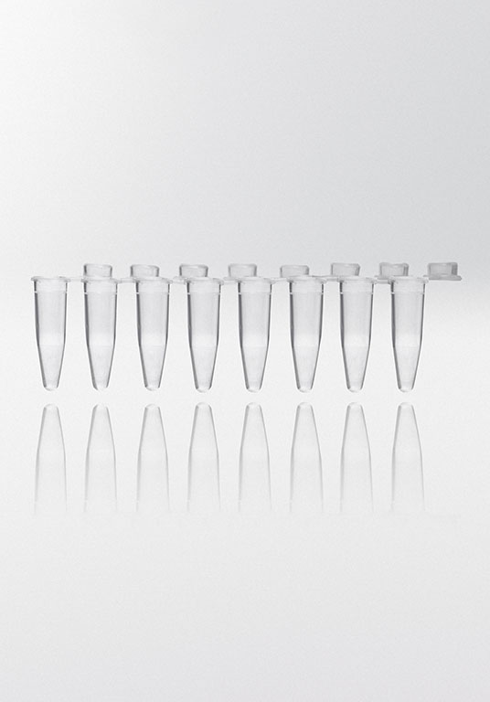 PCR tubes 0.2 ml natural PP strips w/8 tubes individually attached flat caps PCR ready 6.000G