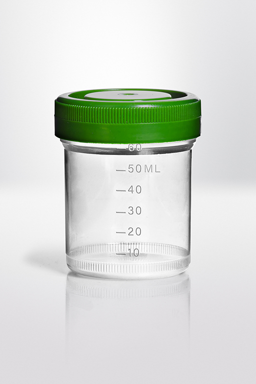 Beholder PP 60 ml 50 X 60 mm grønt skruelåg af HDPE steril EO