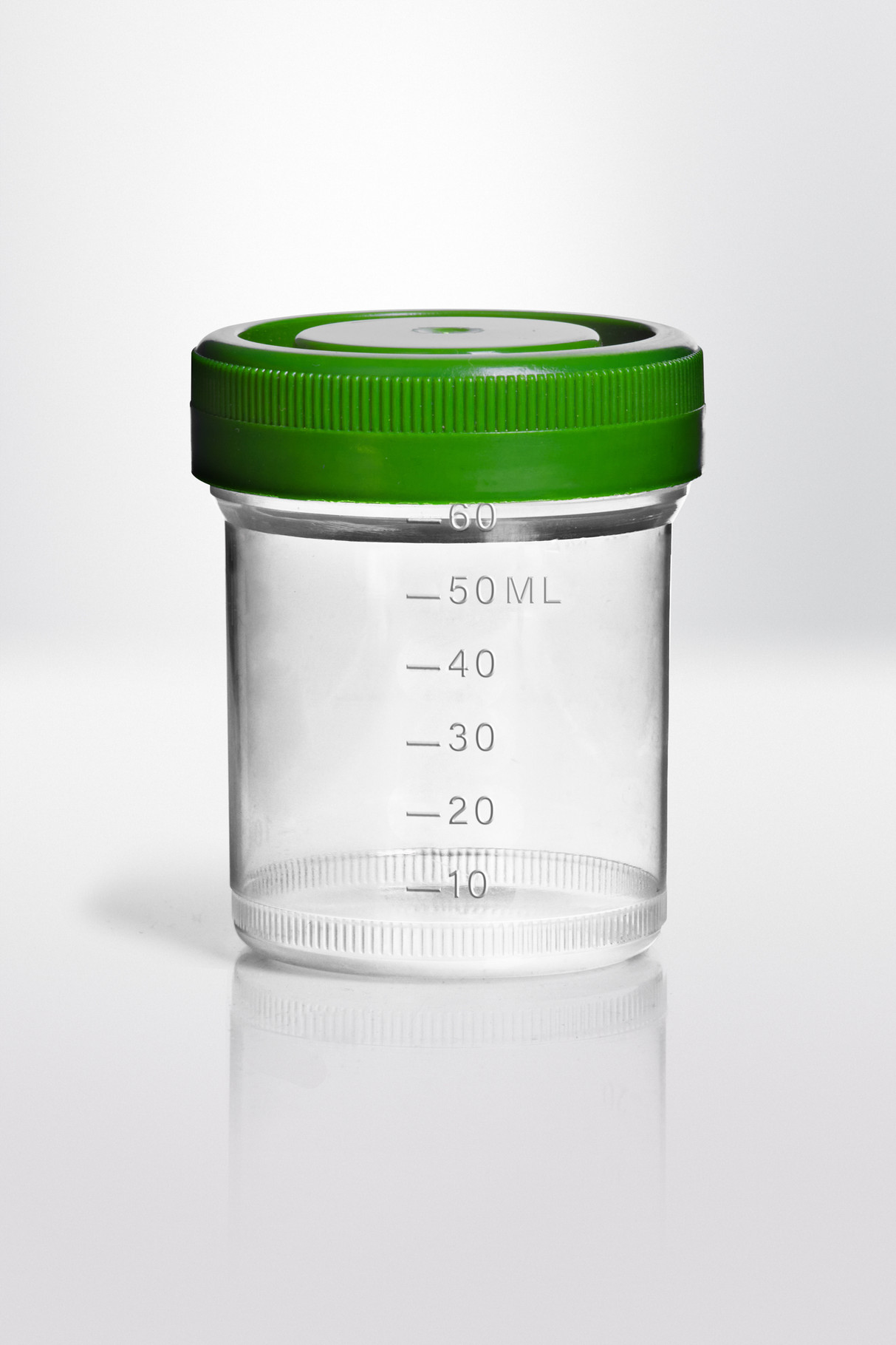 Screw cap container PP 60 ml, Ø 50 X 60 mm cap green HDPE Sterile EO