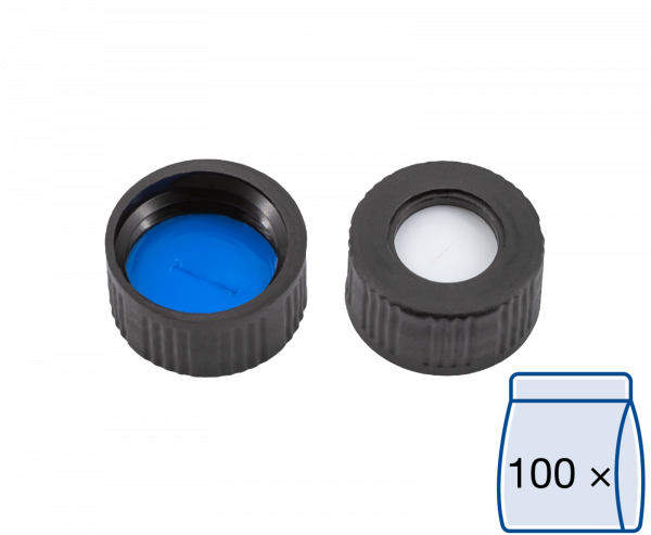 Skruelåg til N9 vial Silikone/PTFE/forskåret 1,0 mm septum