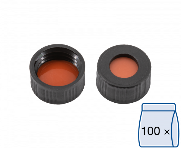 Skruelåg til N9 vial Gummi/PTFE 1,0 mm septum