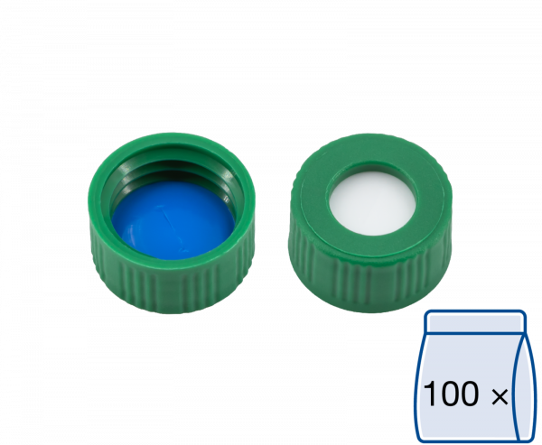 Skruelåg til N9 vial Silikone/PTFE forskåret 1,0 mm septum