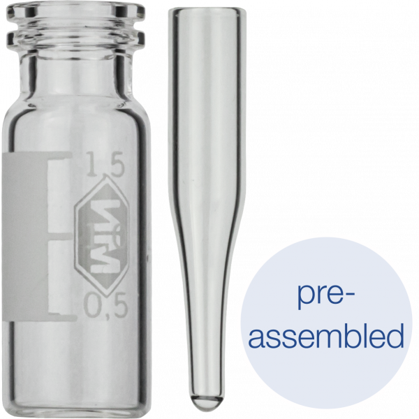 N11 vial til snap låg 1.5 ml 11.6 x 32 mm klar glas med inddelinger og skrivefelt. 0.2 ml indsats