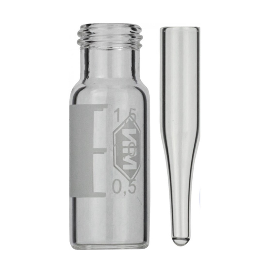 N9 vial til skruelåg 1.5 ml 11.6 x 32 mm klar glas med inddel. og skrivefelt. 0.2 ml indsats