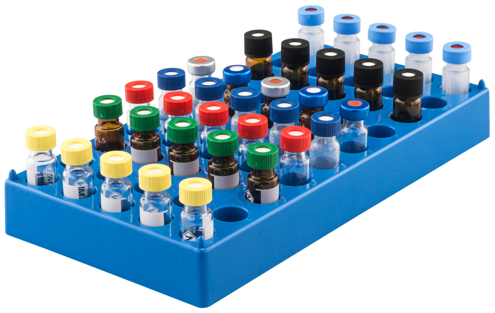Rack for 50 pcs. N 8 and N 9 vials blue stackable 190 x 100 x 22 mm