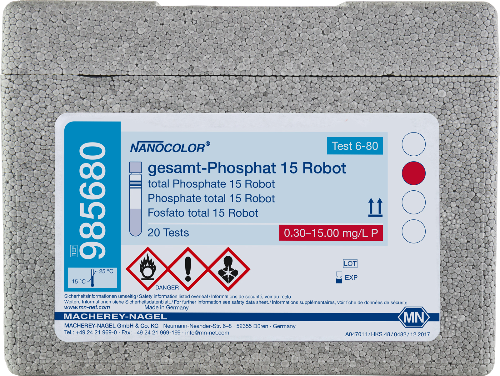 NANOCOLOR robot total Phosphate 15. no blank sol. 0.3-15.0mg/l