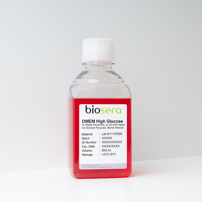 DMEM High Glucose w/ stable Glutamine w/ 25mM Hepes w/o Sodium Pyruvate - 500ml