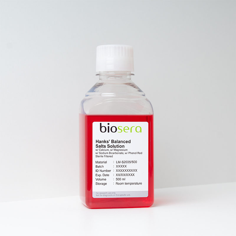 HBSS w/ Calcium w/ Magnesium w/ Sodium Bicarbonate w/ Phenol Red - 500ml