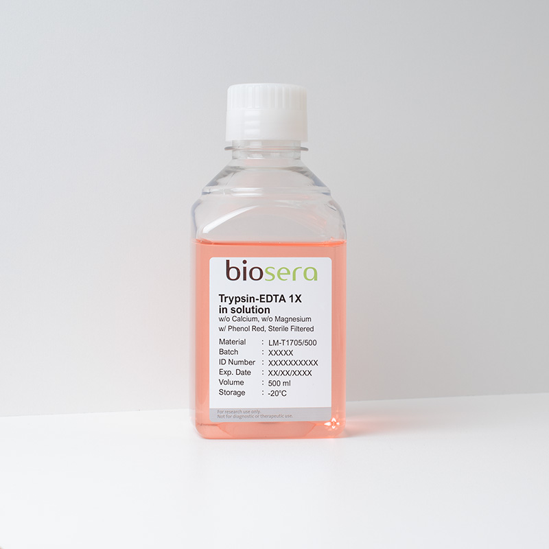 Trypsin-EDTA 1X in solution w/o Calcium w/o Magnesium w/ Phenol Red - 100ml