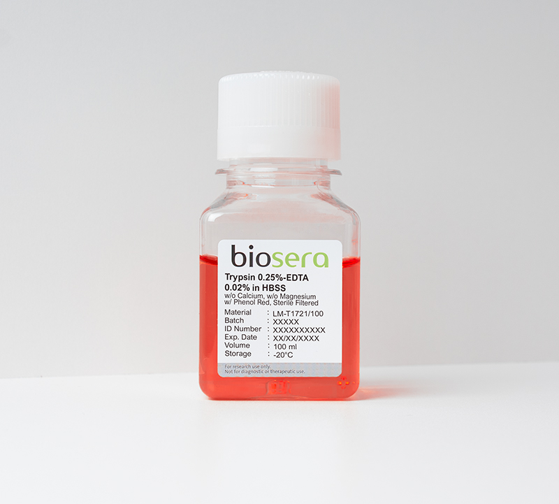 Trypsin 0.25% - EDTA 0.02% in HBSS w/o Calcium w/o Magnesium w/ Phenol Red - 100ml