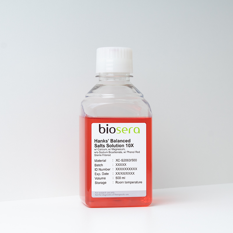 HBSS 10X w/ Calcium w/ Magnesium w/o Sodium Bicarbonate w/ Phenol Red - 500ml