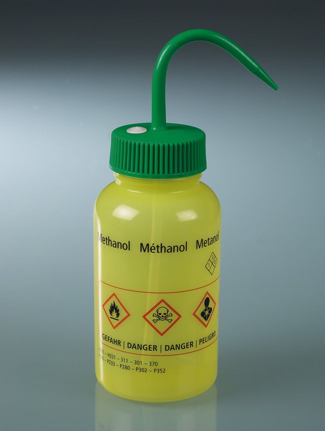 Safety wash bottle "methanol", LDPE, 500 ml