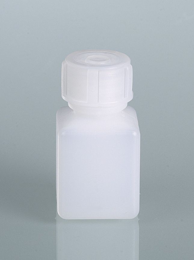 Narrow-necked square bottle, HDPE, 20 ml, w/ cap