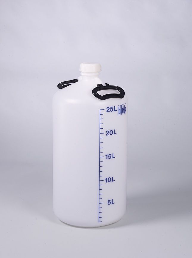 Storage bottle w/o thread. con., HDPE, 25l, w/ cap