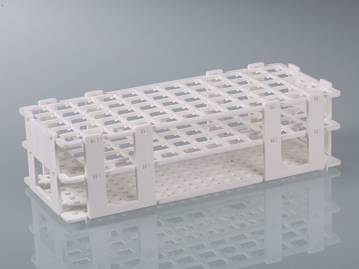 Test-tube rack, PP, white, for 60 tubes to Ø 16mm