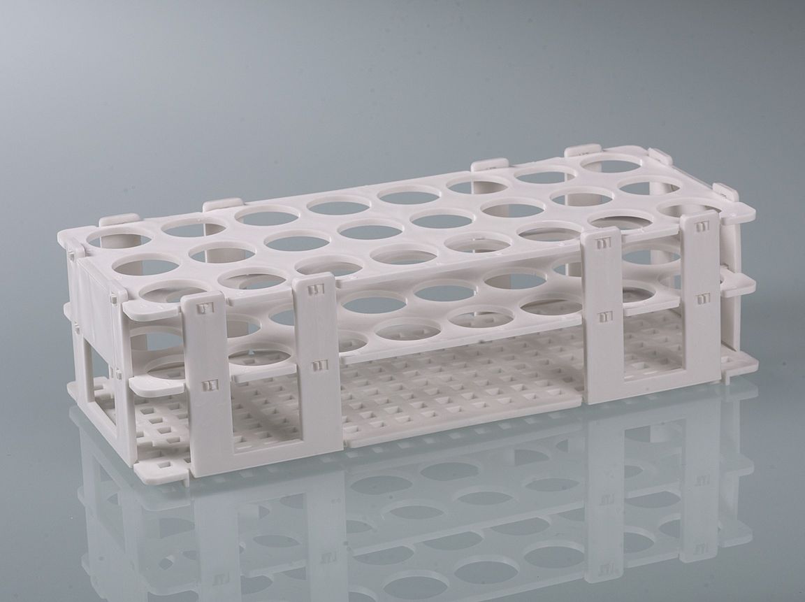 Test-tube rack, PP, white, for 24 tubes to Ø 25mm