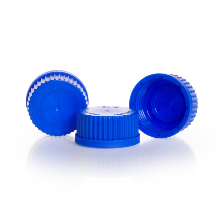 Screw-lid w. lip seal, GL45, PP, blue, 10pcs