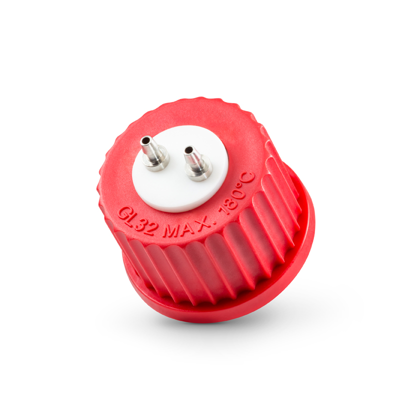 DURAN Låg GL32, PBT, rød, PTFE, 2-port (SS)